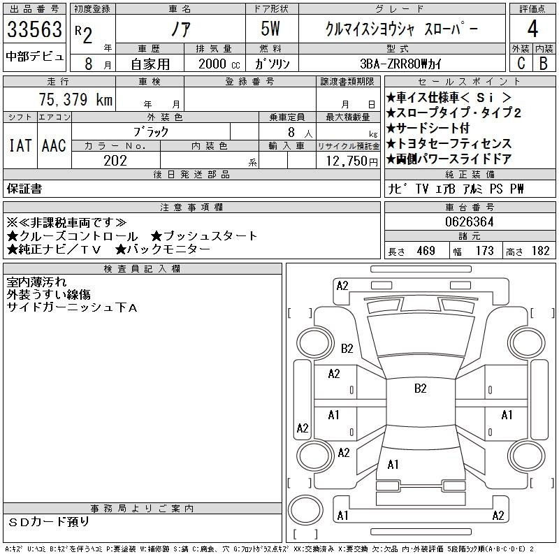 Аукционный лист TOYOTA NOAH 2020
