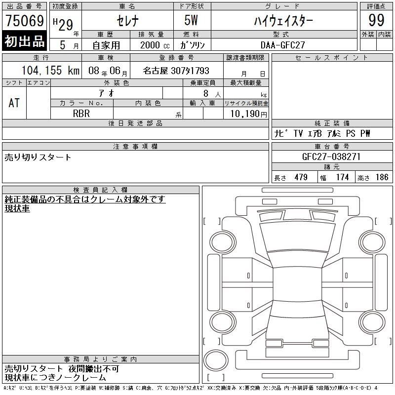 Аукционный лист NISSAN SERENA 2017