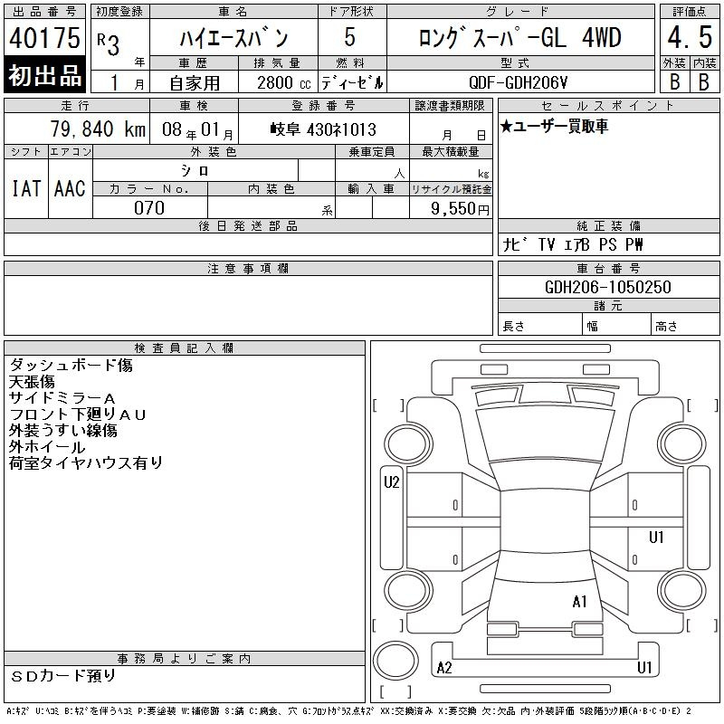 Аукционный лист TOYOTA HIACE VAN 2021