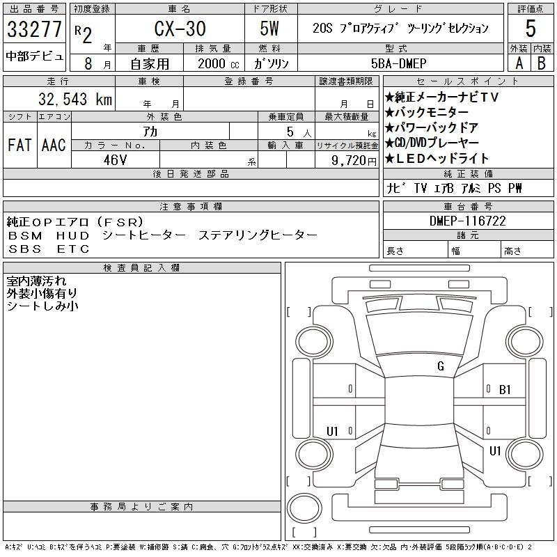 Аукционный лист MAZDA CX-30 2020