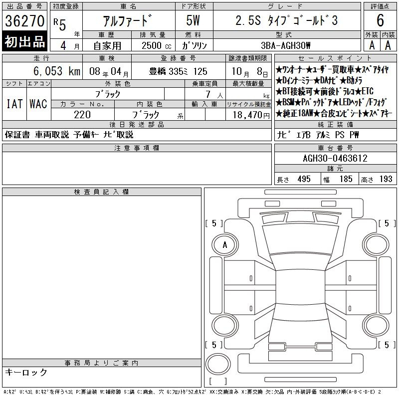 Аукционный лист TOYOTA ALPHARD 2023
