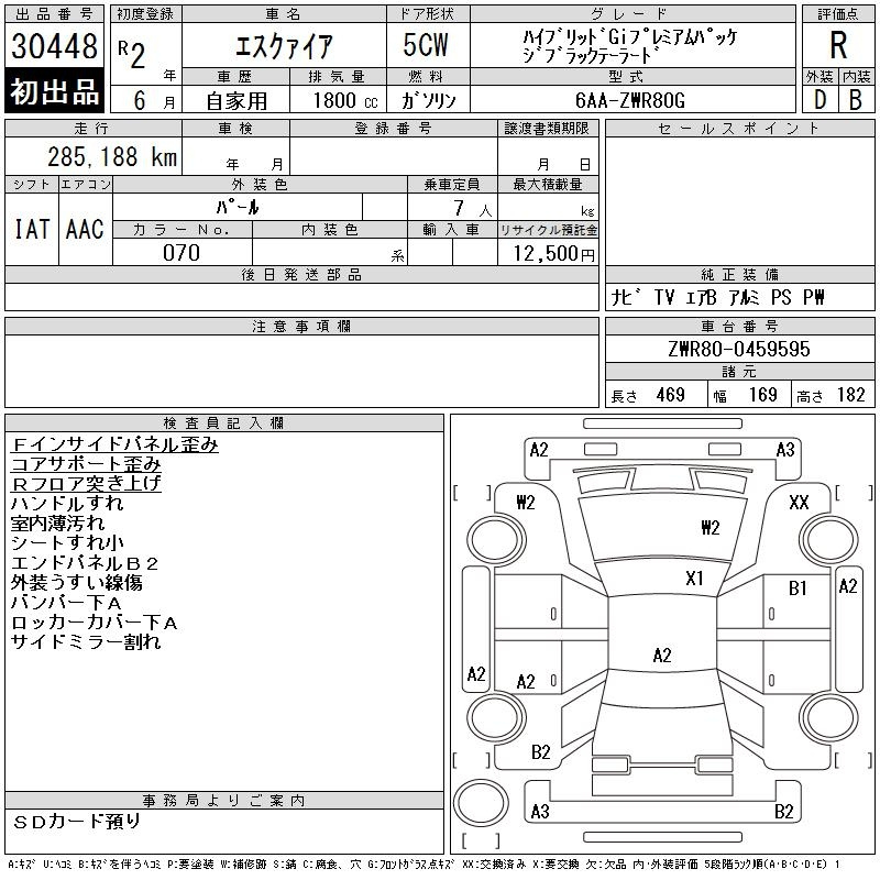 Аукционный лист TOYOTA ESQUIRE 2020