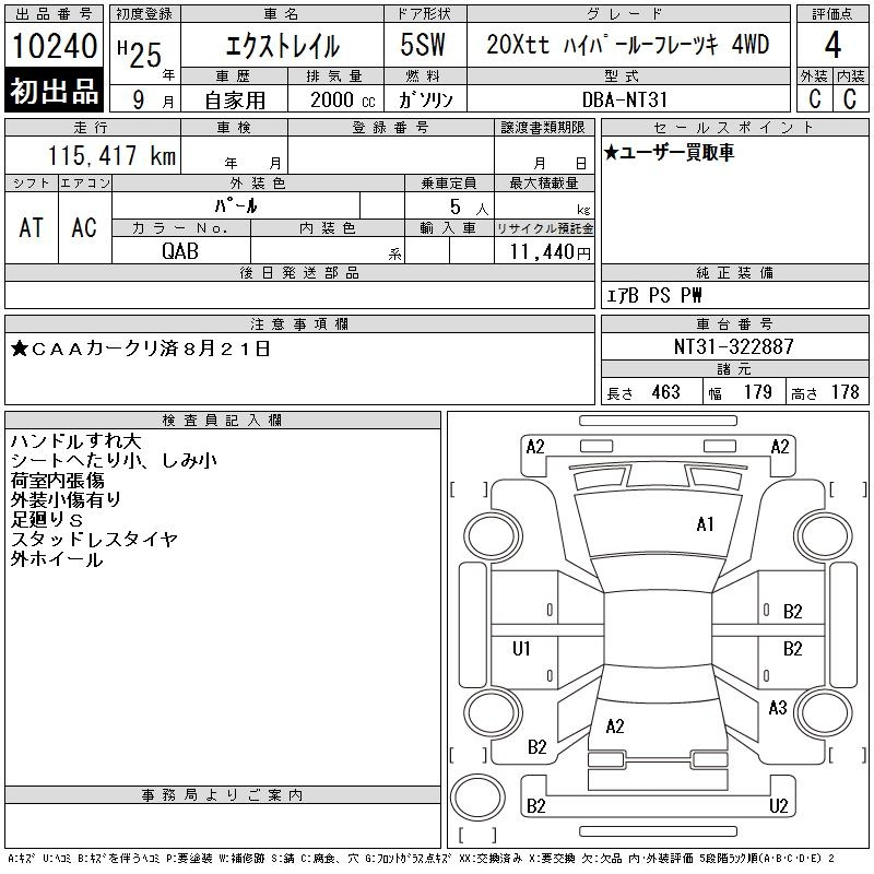 Аукционный лист NISSAN X-TRAIL 2013