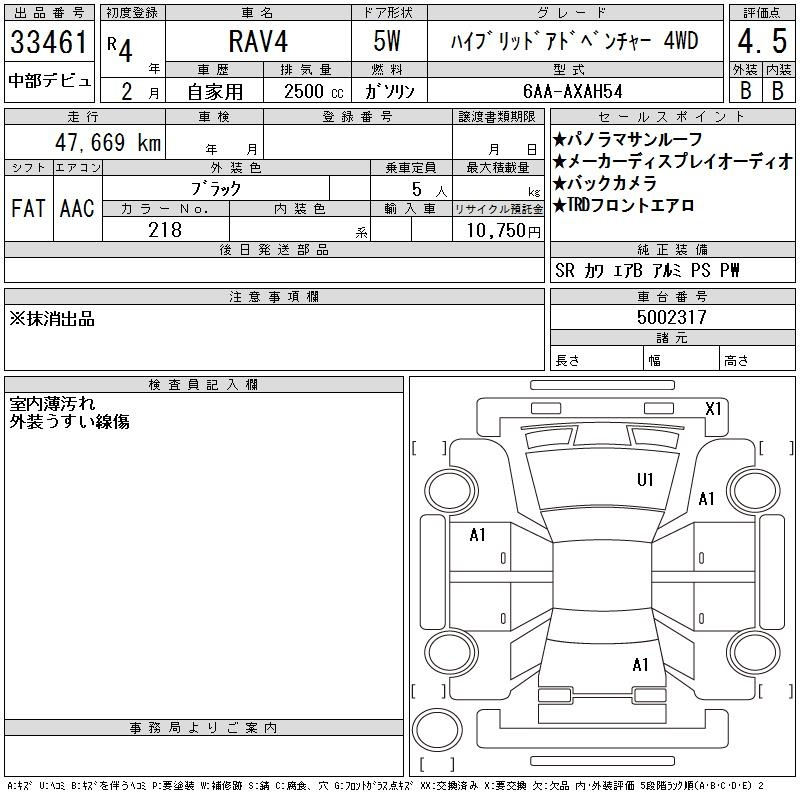 Аукционный лист TOYOTA RAV4 2022