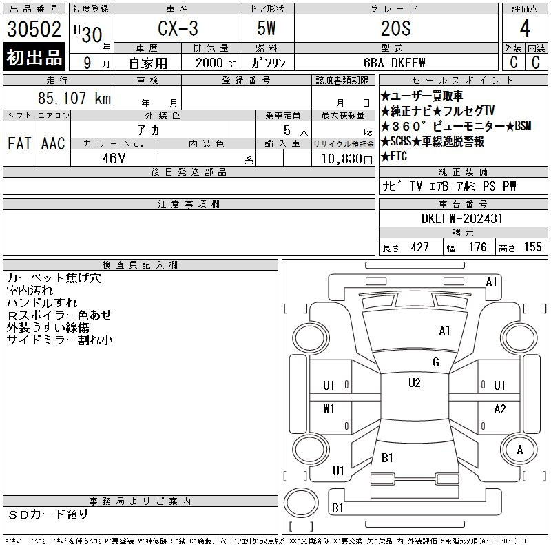 Аукционный лист MAZDA CX-3 2018