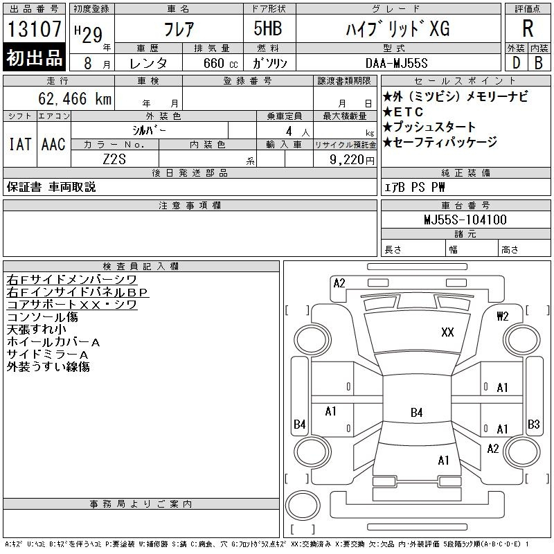 Аукционный лист MAZDA FLAIR 2017