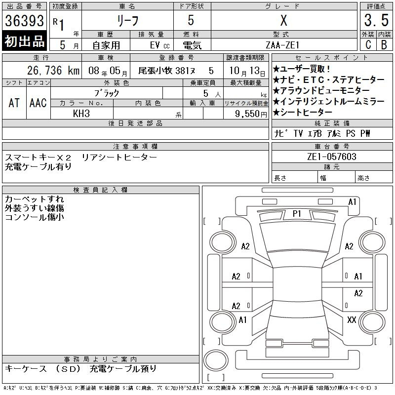 Аукционный лист NISSAN LEAF 2019