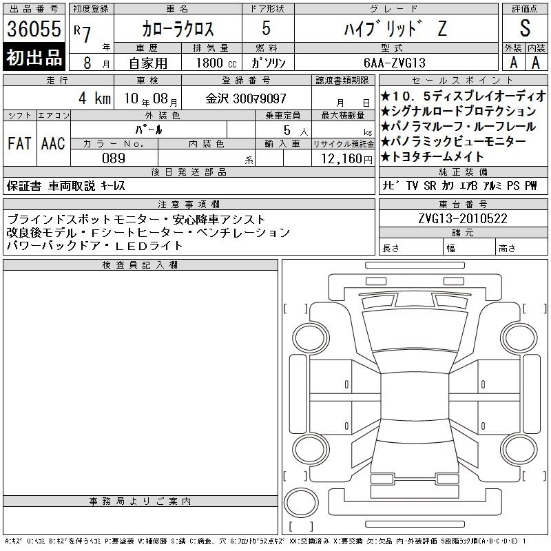 Аукционный лист TOYOTA COROLLA CROSS 2025
