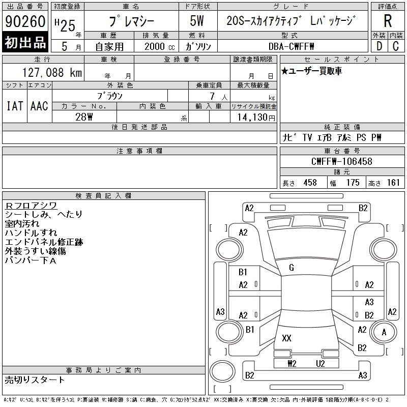 Аукционный лист MAZDA PREMACY 2013