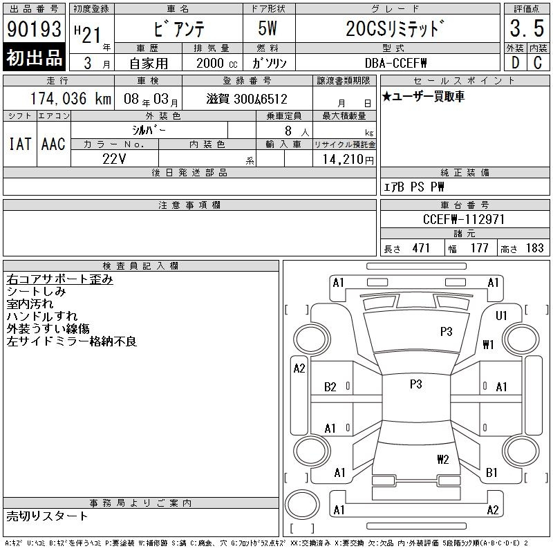 Аукционный лист MAZDA BIANTE 2009