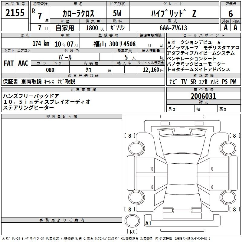 Аукционный лист TOYOTA COROLLA CROSS 2025