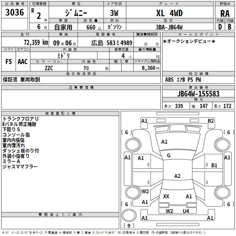 Аукционный лист SUZUKI JIMNY 2020