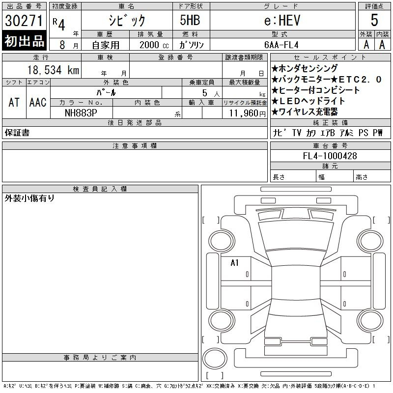 Аукционный лист HONDA CIVIC 2022