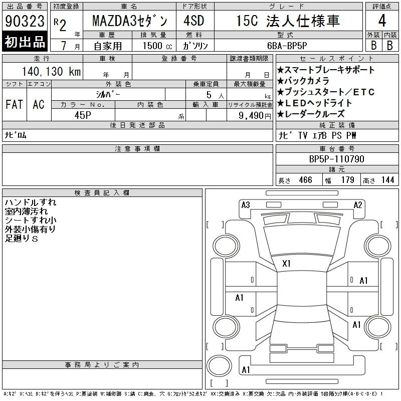 Аукционный лист MAZDA MAZDA3 2020