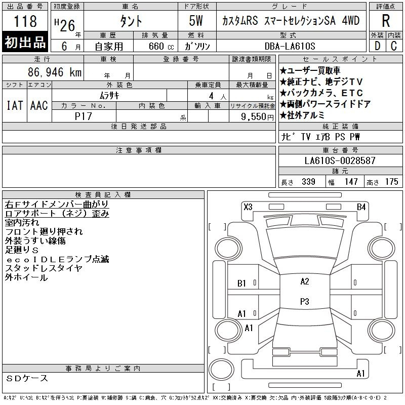 Аукционный лист DAIHATSU TANTO 2014
