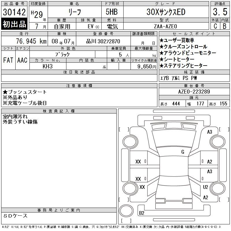 Аукционный лист NISSAN LEAF 2017