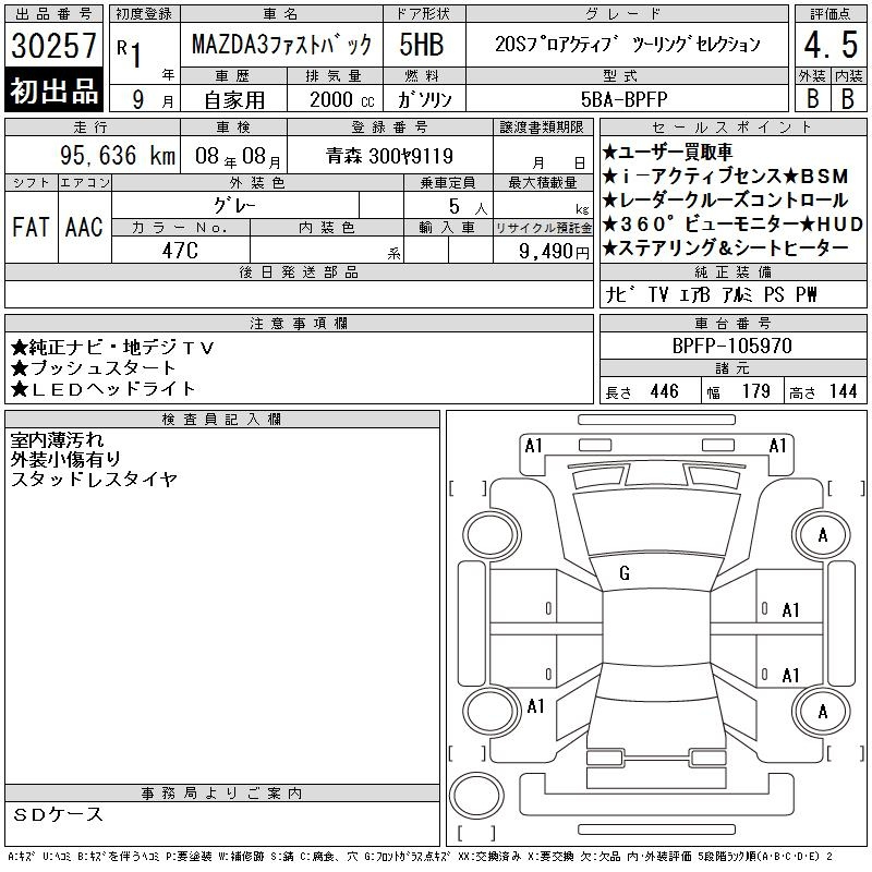 Аукционный лист MAZDA MAZDA3 2019