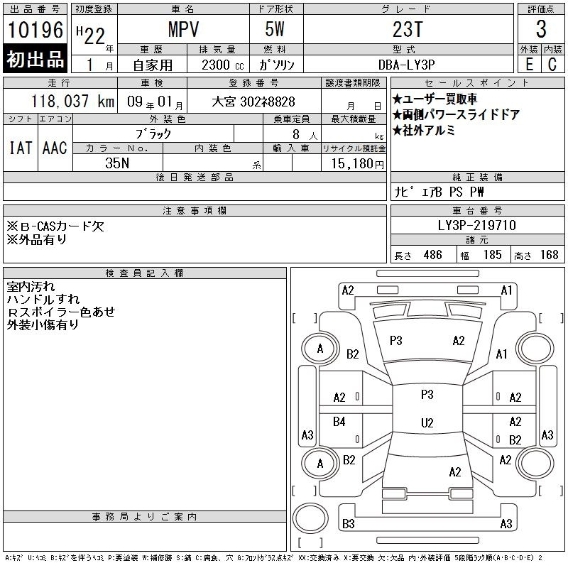 Аукционный лист MAZDA MPV 2010