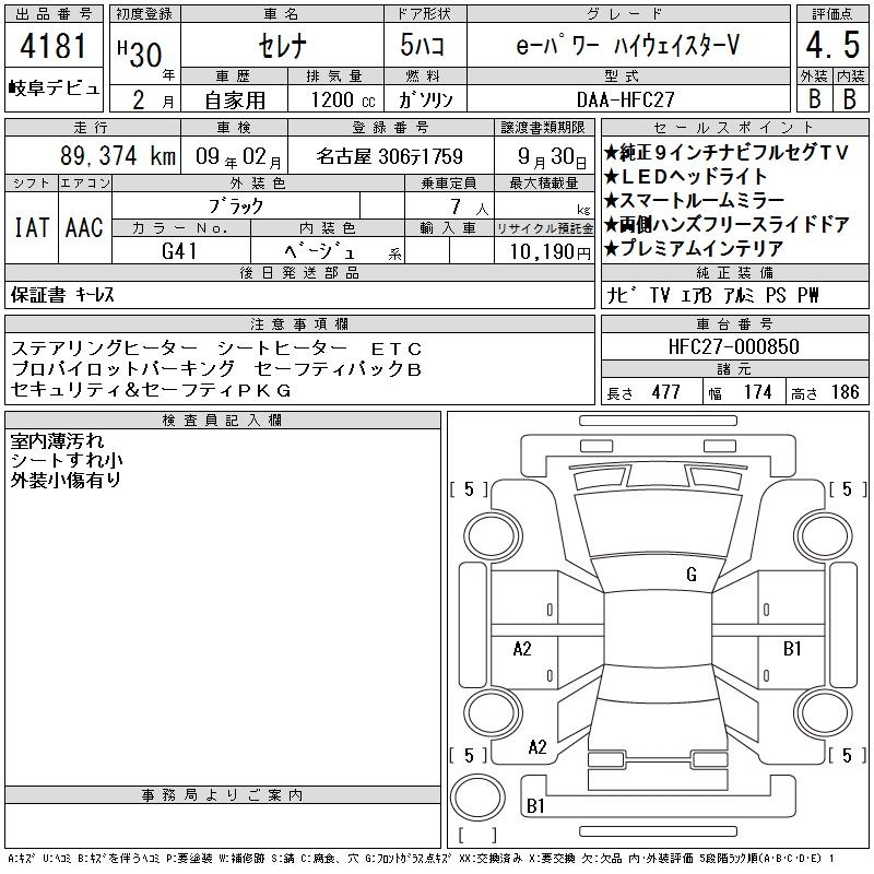 Аукционный лист NISSAN SERENA 2018