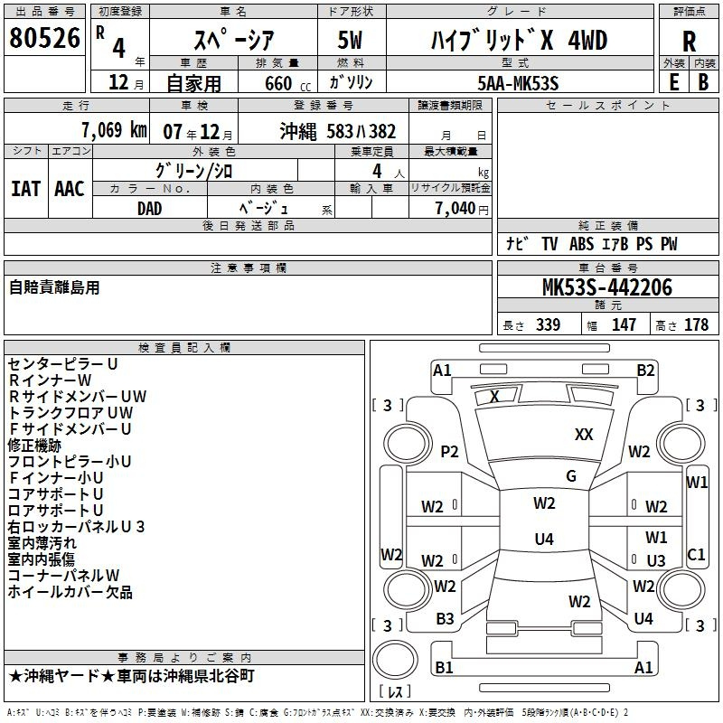 Аукционный лист SUZUKI SPACIA 2022