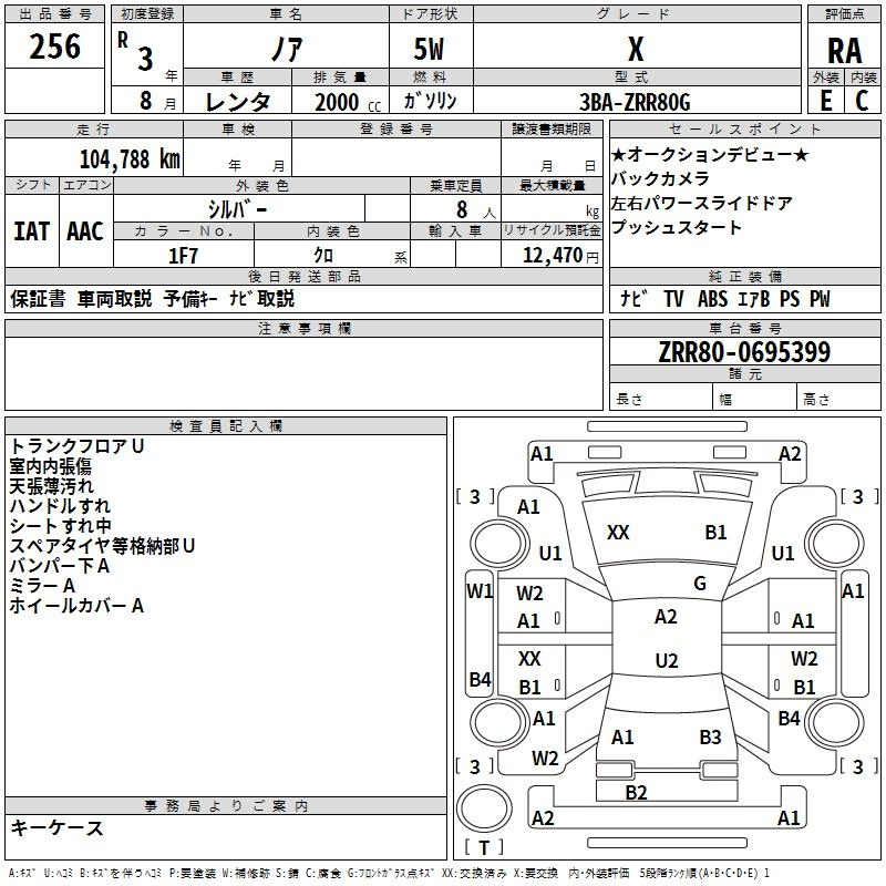 Аукционный лист TOYOTA NOAH 2021