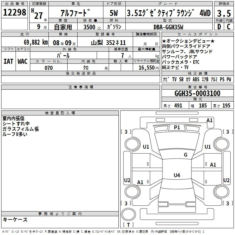 Аукционный лист TOYOTA ALPHARD 2015
