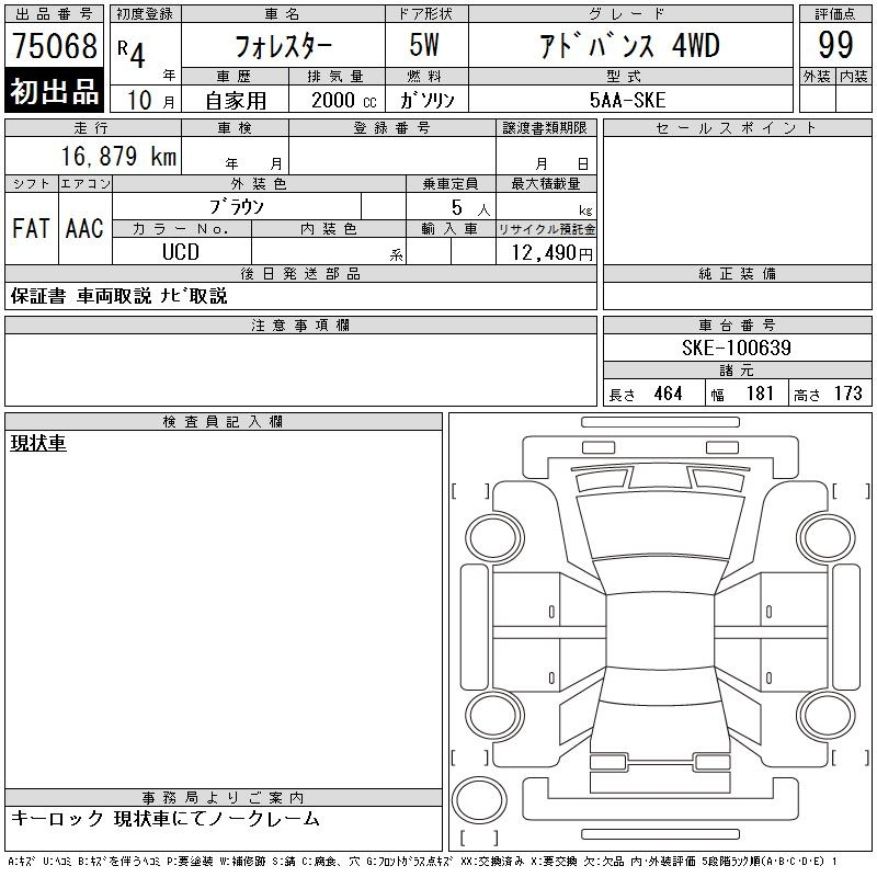Аукционный лист SUBARU FORESTER 2022
