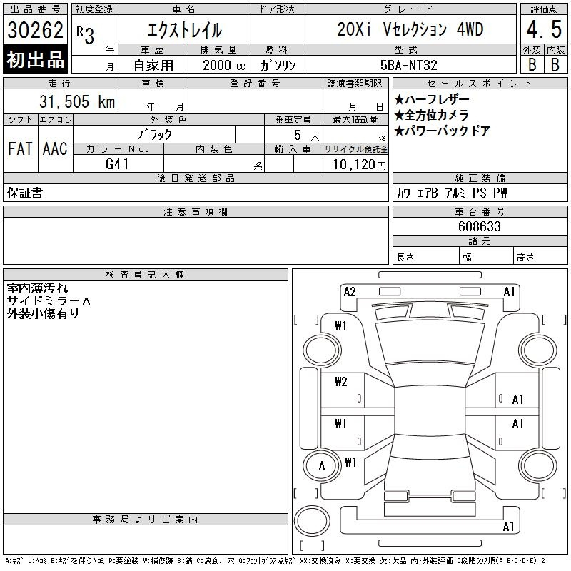 Аукционный лист NISSAN X-TRAIL 2021
