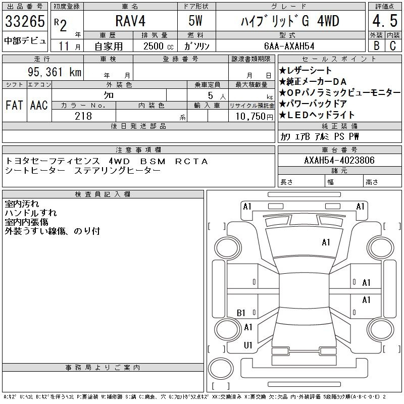 Аукционный лист TOYOTA RAV4 2020