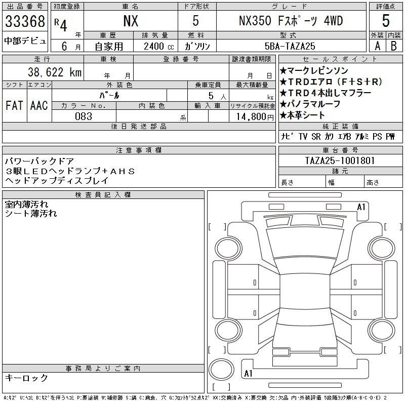 Аукционный лист LEXUS NX 2022