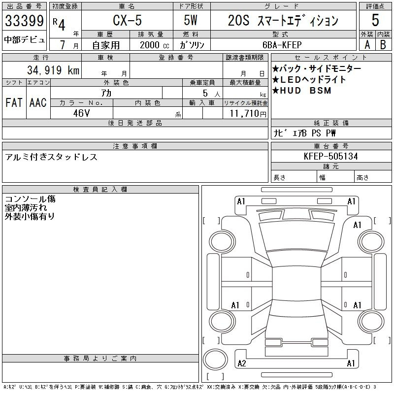 Аукционный лист MAZDA CX-5 2022