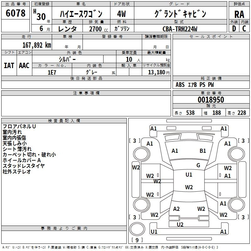 Аукционный лист TOYOTA HIACE 2018