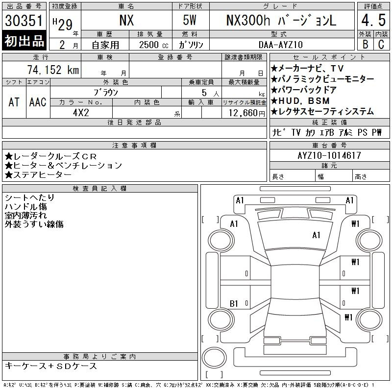 Аукционный лист LEXUS NX 2017