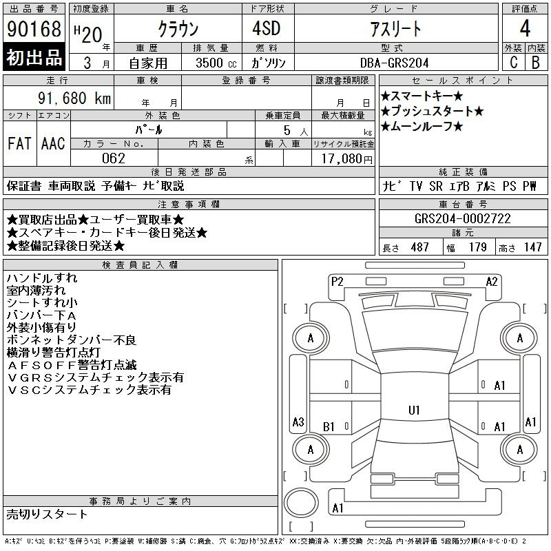 Аукционный лист TOYOTA CROWN 2008