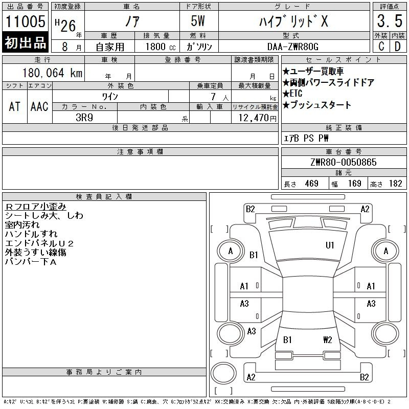 Аукционный лист TOYOTA NOAH 2014