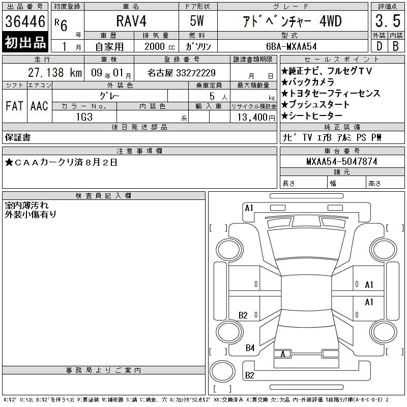 Аукционный лист TOYOTA RAV4 2024