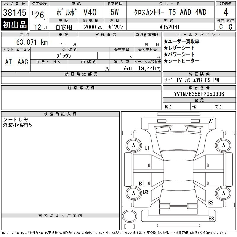 Аукционный лист VOLVO V40 2014
