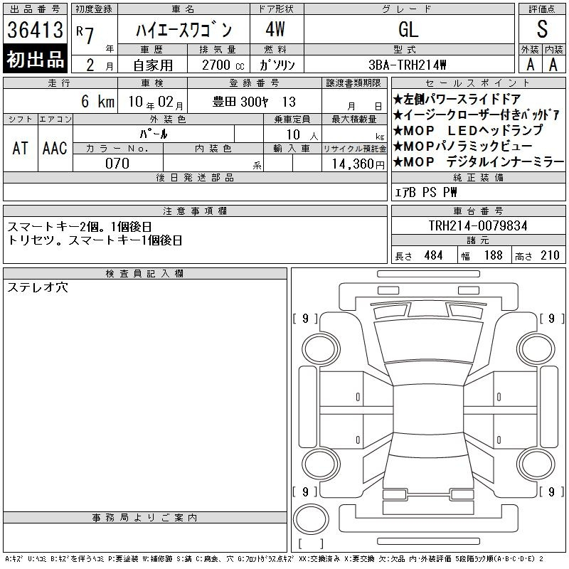 Аукционный лист TOYOTA HIACE 2025