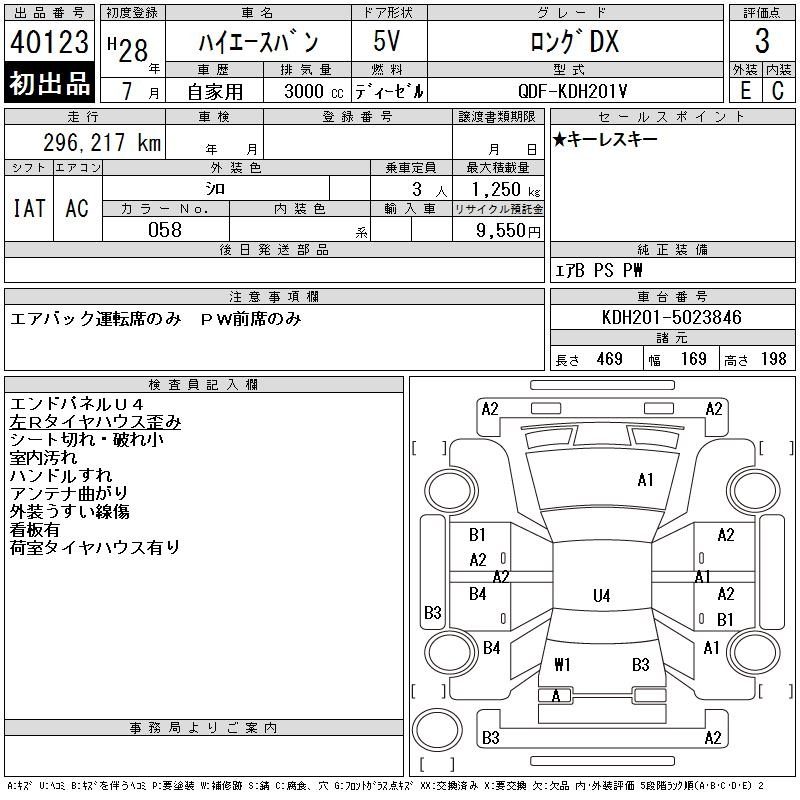 Аукционный лист TOYOTA HIACE VAN 2016
