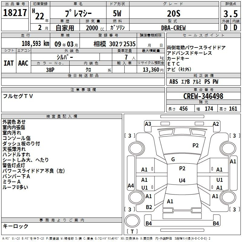 Аукционный лист MAZDA PREMACY 2010