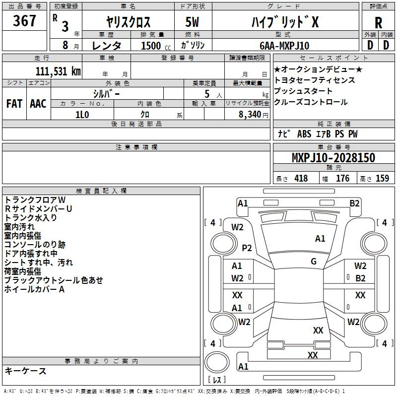 Аукционный лист TOYOTA YARIS CROSS 2021