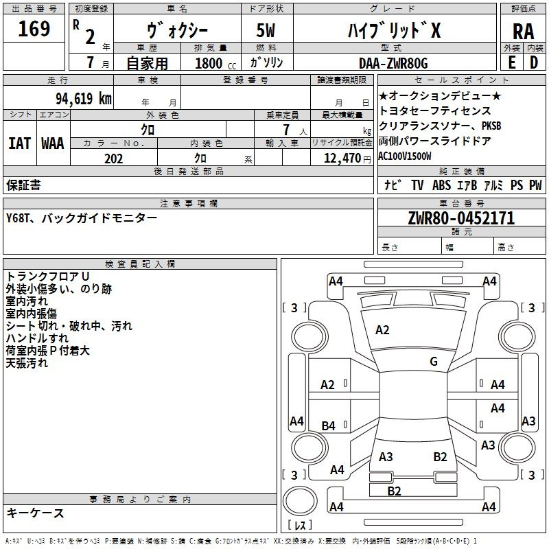 Аукционный лист TOYOTA VOXY 2020