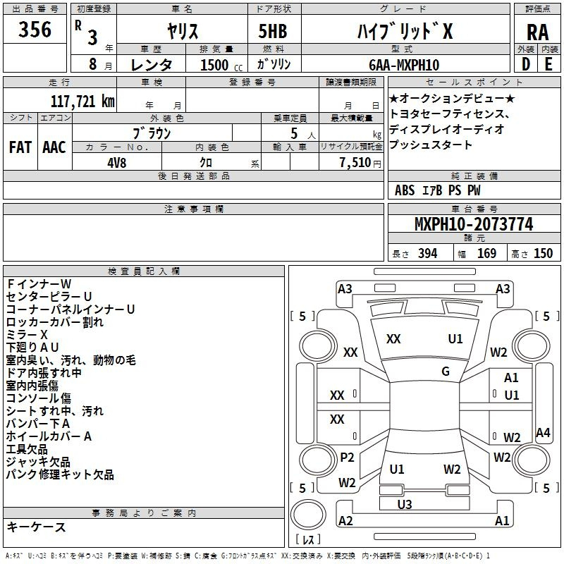 Аукционный лист TOYOTA YARIS 2021