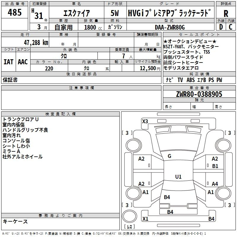 Аукционный лист TOYOTA ESQUIRE 2019