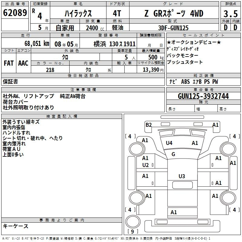 Аукционный лист TOYOTA HILUX 2022