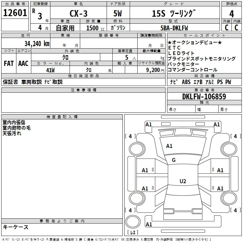 Аукционный лист MAZDA CX-3 2021