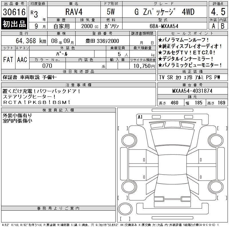 Аукционный лист TOYOTA RAV4 2021