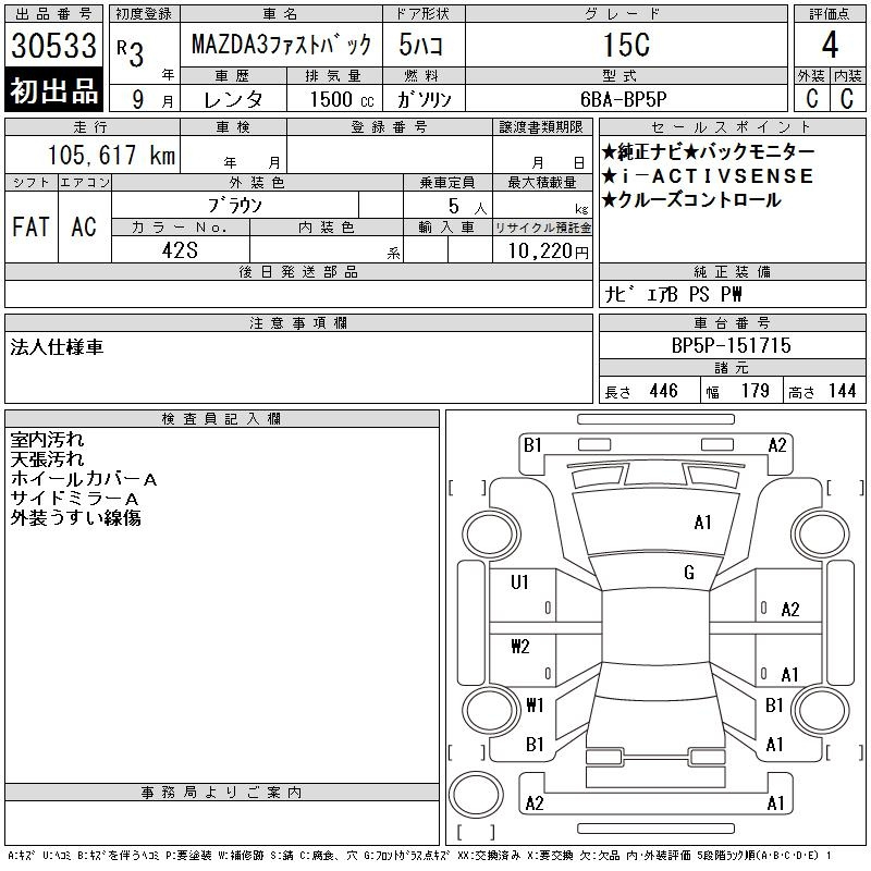 Аукционный лист MAZDA MAZDA3 2021