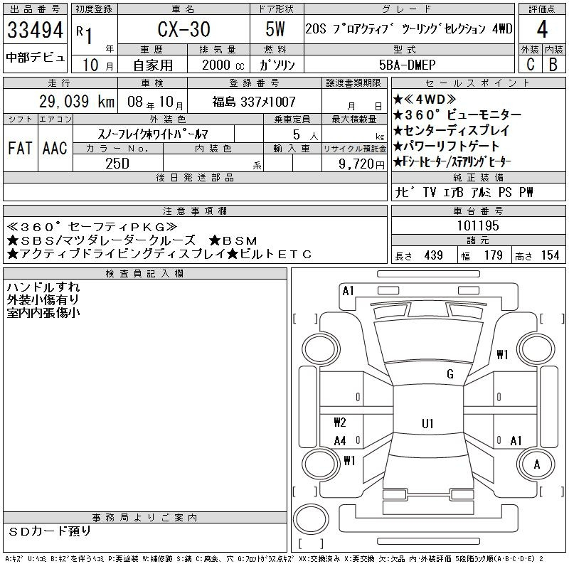 Аукционный лист MAZDA CX-30 2019
