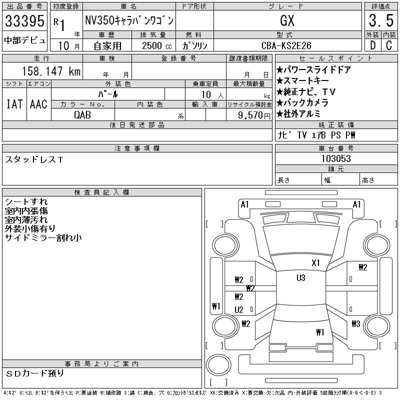 Аукционный лист NISSAN CARAVAN 2019